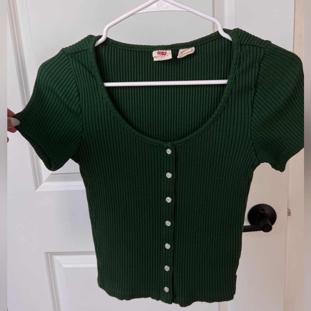 Levi's Forest Green Ribbed Knit Top